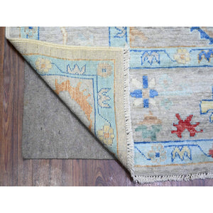 8'4"x9'8" Cloud Gray, Natural Dyes Soft Wool, Hand Knotted Afghan Angora Oushak with Colorful Motifs, Oriental Rug FWR444132