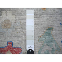 Load image into Gallery viewer, 8&#39;4&quot;x9&#39;8&quot; Cloud Gray, Natural Dyes Soft Wool, Hand Knotted Afghan Angora Oushak with Colorful Motifs, Oriental Rug FWR444132