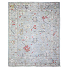 Load image into Gallery viewer, 11&#39;9&quot;x14&#39; Steel Gray, Pure Wool Hand Knotted, Afghan Angora Oushak with All Over Pattern Natural Dyes, Squarish Oriental Rug FWR444246