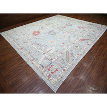 Load image into Gallery viewer, 11&#39;9&quot;x14&#39; Steel Gray, Pure Wool Hand Knotted, Afghan Angora Oushak with All Over Pattern Natural Dyes, Squarish Oriental Rug FWR444246
