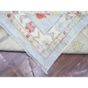 11'9"x14' Steel Gray, Pure Wool Hand Knotted, Afghan Angora Oushak with All Over Pattern Natural Dyes, Squarish Oriental Rug FWR444246