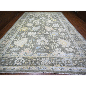 11'9"x17'6" Camouflage Gray, Natural Dyes Afghan Angora Oushak with Floral Motifs, Extra Soft Wool Hand Knotted, Oversized Oriental Rug FWR444258