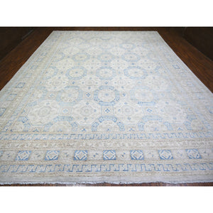12'x15'5" White Wash Peshawar with Khotan Design, Natural Dyes, Extra Soft Wool Hand Knotted, Oriental Oversized Rug FWR444330