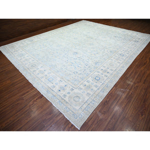 11'9"x14'8" Ivory, White Wash Peshawar with All Over Pattern Vegetable Dyes, 100% Wool Hand Knotted, Oversized Oriental Rug FWR444336