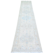 Load image into Gallery viewer, 2&#39;4&quot;x11&#39;7&quot; Ivory, White Wash Peshawar with Large Geometric Motifs Natural Dyes, Pure Wool Hand Knotted, Runner Oriental Rug FWR444414