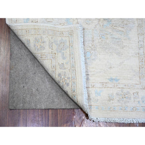 2'4"x11'7" Ivory, White Wash Peshawar with Large Geometric Motifs Natural Dyes, Pure Wool Hand Knotted, Runner Oriental Rug FWR444414