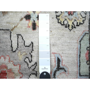 4'1"x9'6" Cloud Gray, Afghan Angora Oushak with Colorful Leaf Design, Hand Knotted, Pure Wool, Natural Dyes, Wide Runner Oriental Rug FWR444438