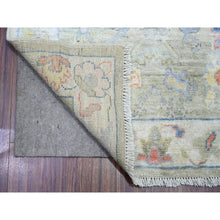 Load image into Gallery viewer, 3&#39;x17&#39;7&quot; Goose Gray, Hand Knotted Afghan Angora Oushak with Soft Color Leaf Design, Organic Wool, Natural Dyes, Oriental XL Runner Rug FWR444594