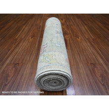 Load image into Gallery viewer, 3&#39;x17&#39;7&quot; Goose Gray, Hand Knotted Afghan Angora Oushak with Soft Color Leaf Design, Organic Wool, Natural Dyes, Oriental XL Runner Rug FWR444594
