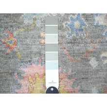 Load image into Gallery viewer, 3&#39;x11&#39;10&quot; Nevada Gray, Afghan Angora Oushak with Colorful Leaf Design, Hand Knotted, Pure Wool, Natural Dyes Oriental Runner Rug FWR444606