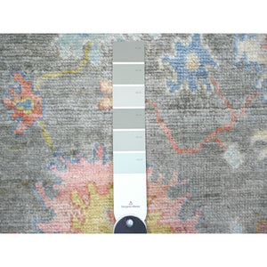3'x11'10" Nevada Gray, Afghan Angora Oushak with Colorful Leaf Design, Hand Knotted, Pure Wool, Natural Dyes Oriental Runner Rug FWR444606