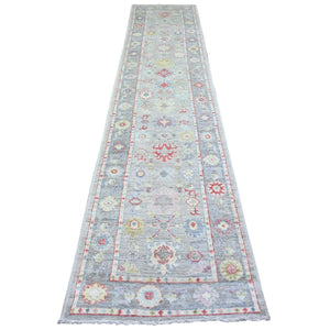 2'9"x13'7" Coin Gray, Afghan Angora Oushak with All Over Leaf Design, Hand Knotted, Natural Dyes, Pure Wool Oriental Runner Rug FWR444642