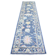 Load image into Gallery viewer, 2&#39;10&quot;x11&#39;10&quot; Aegean Blue, Afghan Angora Oushak with Large Leaf Design, Pure Wool, Natural Dyes, Hand Knotted Runner Oriental Rug FWR444648