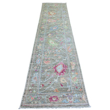 Load image into Gallery viewer, 2&#39;8&quot;x11&#39;9&quot; Battleship Gray, Afghan Angora Oushak with Large Leaf Design, Hand Knotted Pure Wool, Natural Dyes Oriental Runner Rug FWR444666