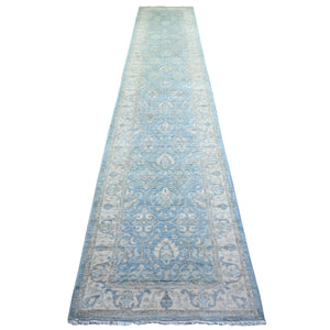 2'8"x15'2" Ruddy Blue, Finer Peshawar with All Over Design, Natural Dyes, Pure Wool, Hand Knotted, XL Runner Oriental Rug FWR444798
