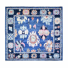 Load image into Gallery viewer, 6&#39;x6&#39; Sapphire Blue, Natural Dyes Afghan Angora Oushak with Pop Of Colors, 100% Wool Hand Knotted, Square Oriental Rug FWR444816
