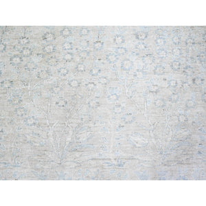8'7"x11'5" Timberwolf Gray, Stone Washed Peshawar with Subtle Design, Vegetable Dyes, 100% Wool, Hand Knotted, Oriental Rug FWR444864