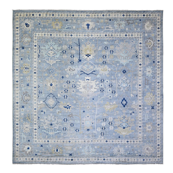 12'x12' Air Force Blue, Pure Wool Hand Knotted, Natural Dyes Afghan Angora Oushak with All Over Motifs, Oriental Rug FWR444990