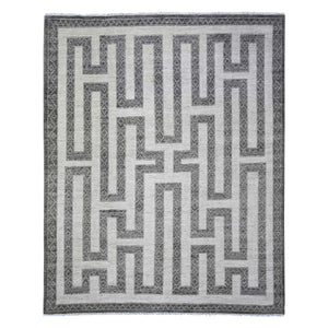 8'1"x9'9" Taupe Brown, Finer Peshawar with Intricate Geometric Motifs Maze Design Natural Dyes, 100% Wool Hand Knotted, Oriental Rug FWR445128