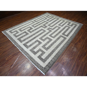 8'1"x9'9" Taupe Brown, Finer Peshawar with Intricate Geometric Motifs Maze Design Natural Dyes, 100% Wool Hand Knotted, Oriental Rug FWR445128