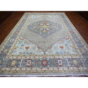 10'1"x14' Dark Gray, Finer Peshawar with large Medallion design, Natural Dyes, Pure Wool, Hand Knotted, Oriental Rug FWR445182