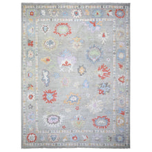Load image into Gallery viewer, 12&#39;x15&#39;8&quot; Cloud Gray, Hand Knotted Extra Soft Wool, Natural Dyes Afghan Angora Oushak with Colorful Motifs, Oversized Oriental Rug FWR445194