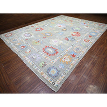 Load image into Gallery viewer, 12&#39;x15&#39;8&quot; Cloud Gray, Hand Knotted Extra Soft Wool, Natural Dyes Afghan Angora Oushak with Colorful Motifs, Oversized Oriental Rug FWR445194