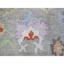 Load image into Gallery viewer, 12&#39;x15&#39;8&quot; Cloud Gray, Hand Knotted Extra Soft Wool, Natural Dyes Afghan Angora Oushak with Colorful Motifs, Oversized Oriental Rug FWR445194