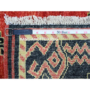 8'1"x9'8" Crimson Red, Pure Wool Hand Knotted, Fine Peshawar with Intricate Geometric Motifs Natural Dyes, Oriental Rug FWR445272