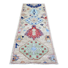 Load image into Gallery viewer, 3&#39;1&quot;x7&#39;9&quot; Tan Color, Anatolian Village Inspired with Large Design Elements and Bird Figurines Pure Wool Hand Knotted Oriental Runner Rug FWR445326