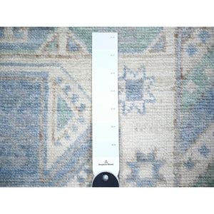 3'1"x11'10" Ivory, Hand Knotted Anatolian Village Inspired Geometric Design, Natural Wool, Runner Oriental Rug FWR445332