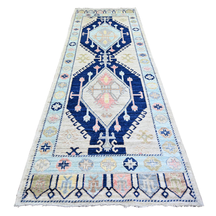 4'x12' Ivory, Anatolian Village Inspired with Large Elements Natural Dyes, Extra Soft Wool Hand Knotted, Wide Runner Oriental Rug FWR445386