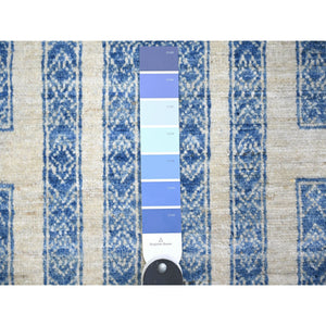 2'6"x7'4" Denim Blue, Soft Wool Hand Knotted, Vegetable Dyes Fine Peshawar with Intricate Geometric Motifs Maze Design, Runner Oriental Rug FWR445716