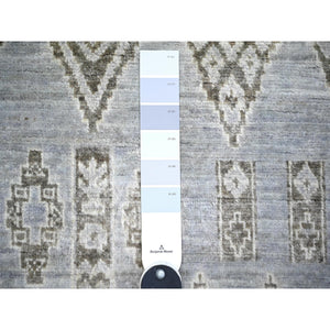 2'10"x4'7" Ash Gray, Hand Knotted Pure Wool, Vegetable Dyes Fine Peshawar with Intricate Geometric Motifs, Oriental Rug FWR445950
