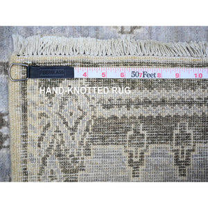 2'10"x4'7" Ash Gray, Hand Knotted Pure Wool, Vegetable Dyes Fine Peshawar with Intricate Geometric Motifs, Oriental Rug FWR445950