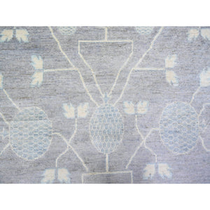 10'x14'7" Purple Gray, Stone Washed Peshawar with Pomegranate Garden Khotan Design, Vegetable Dyes, Soft Wool Hand Knotted, Oversized Oriental Rug Rug FWR445980