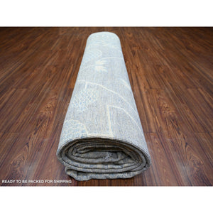 10'x14'7" Purple Gray, Stone Washed Peshawar with Pomegranate Garden Khotan Design, Vegetable Dyes, Soft Wool Hand Knotted, Oversized Oriental Rug Rug FWR445980
