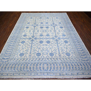 8'x9'9" White Diamond, High Grade Wool, White Wash Samarkand with Pomegranate Ancient Garden Multiple Repetitive Small Border Design, Hand Knotted, Oriental Rug FWR445998