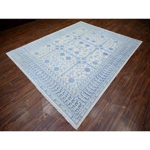 8'x9'9" White Diamond, High Grade Wool, White Wash Samarkand with Pomegranate Ancient Garden Multiple Repetitive Small Border Design, Hand Knotted, Oriental Rug FWR445998