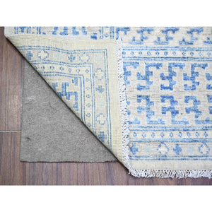 8'x9'9" White Diamond, High Grade Wool, White Wash Samarkand with Pomegranate Ancient Garden Multiple Repetitive Small Border Design, Hand Knotted, Oriental Rug FWR445998