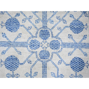 8'x9'9" White Diamond, High Grade Wool, White Wash Samarkand with Pomegranate Ancient Garden Multiple Repetitive Small Border Design, Hand Knotted, Oriental Rug FWR445998