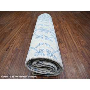 8'x9'9" White Diamond, High Grade Wool, White Wash Samarkand with Pomegranate Ancient Garden Multiple Repetitive Small Border Design, Hand Knotted, Oriental Rug FWR445998