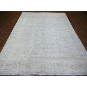 8'x9'8" Blue Gray With Timberwolf Gray, Natural Wool, Washed Out Samarkand with Pomegranate Design, Natural Dyes, Hand Knotted, Oriental Rug FWR446004