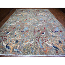 Load image into Gallery viewer, 11&#39;5&quot;x14&#39;5&quot; Smokey Gray, Afghan Hand Knotted 100% Wool Peshawar Bird Paradise Design, Abrash, Vegetable Dyes, Oversized Oriental Rug FWR446070
