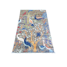 Load image into Gallery viewer, 2&#39;10&quot;x4&#39;10&quot; Taupe Gray, Hand Knotted Afghan Peshawar with Birds of Paradise Design, Abrash, Natural Dyes, Soft Wool, Oriental Rug FWR446088