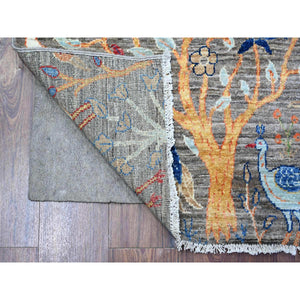 2'10"x4'10" Taupe Gray, Hand Knotted Afghan Peshawar with Birds of Paradise Design, Abrash, Natural Dyes, Soft Wool, Oriental Rug FWR446088