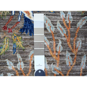 2'10"x4'10" Taupe Gray, Hand Knotted Afghan Peshawar with Birds of Paradise Design, Abrash, Natural Dyes, Soft Wool, Oriental Rug FWR446088
