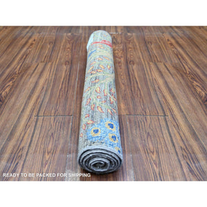 2'10"x4'10" Taupe Gray, Hand Knotted Afghan Peshawar with Birds of Paradise Design, Abrash, Natural Dyes, Soft Wool, Oriental Rug FWR446088