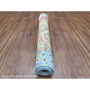 3'1"x4'10" Vampire Gray, Soft Wool, Hand Knotted Afghan Peshawar with Birds of Paradise Design, Abrash, Vegetable Dyes, Oriental Rug FWR446106