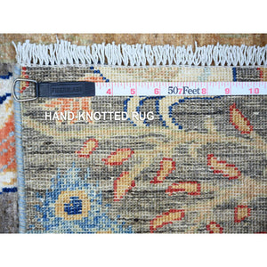 3'1"x4'10" Vampire Gray, Soft Wool, Hand Knotted Afghan Peshawar with Birds of Paradise Design, Abrash, Vegetable Dyes, Oriental Rug FWR446106